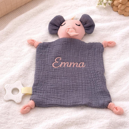 Personalized Baby Lovey with Teether, Custom Embroidered Security Blanket, Muslin Comfort Blanket, Newborn Gift, Baby Shower Gift
