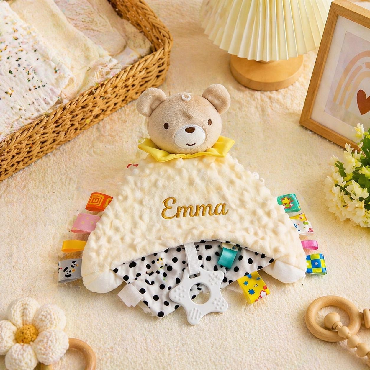 Personalized baby comfort blankets, soft comfort blankets, baby teething toys, custom embroidered comfort blankets, newborn gifts