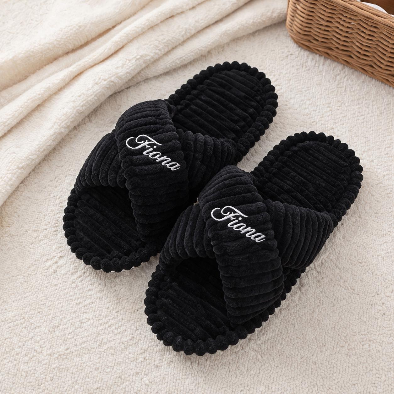 Personalized Plush Spa Slippers, Custom Name House Slippers, Bridesmaid Wedding Gift
