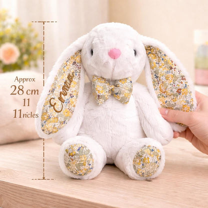 Personalized Bunny Plush Toy, Custom Embroidered Easter Bunny, Floral Rabbit Stuffed Animal, Baby Shower Gift, Newborn Keepsake