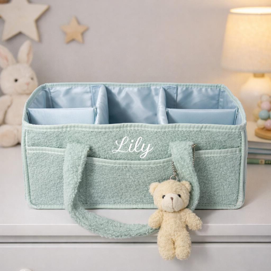 Personalized Baby Diaper Caddy | Custom Embroidered Nursery Organizer
