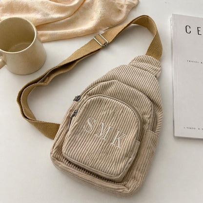 Bestickte Cord-Umhängetasche, personalisierte Mini-Sling-Bag