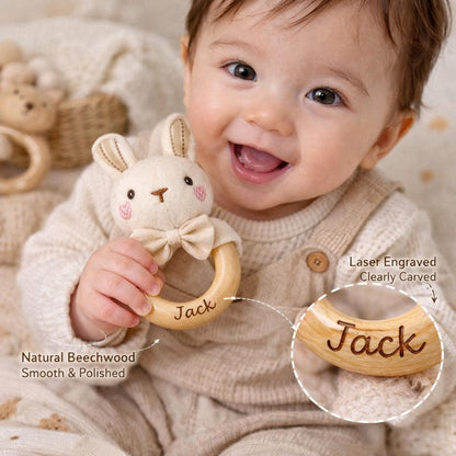 Personalized Baby Teether Toy, Wooden Baby Rattle, Custom Name Teething Ring, Newborn Gift，Rattle as a gift for a newborn