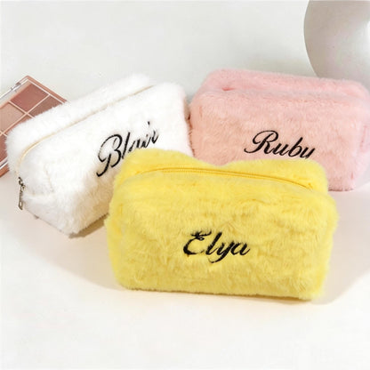 Personalized Embroider Plush Cosmetic Bag,Monogrammed Toiletry Bag,Travel Organizer with Name