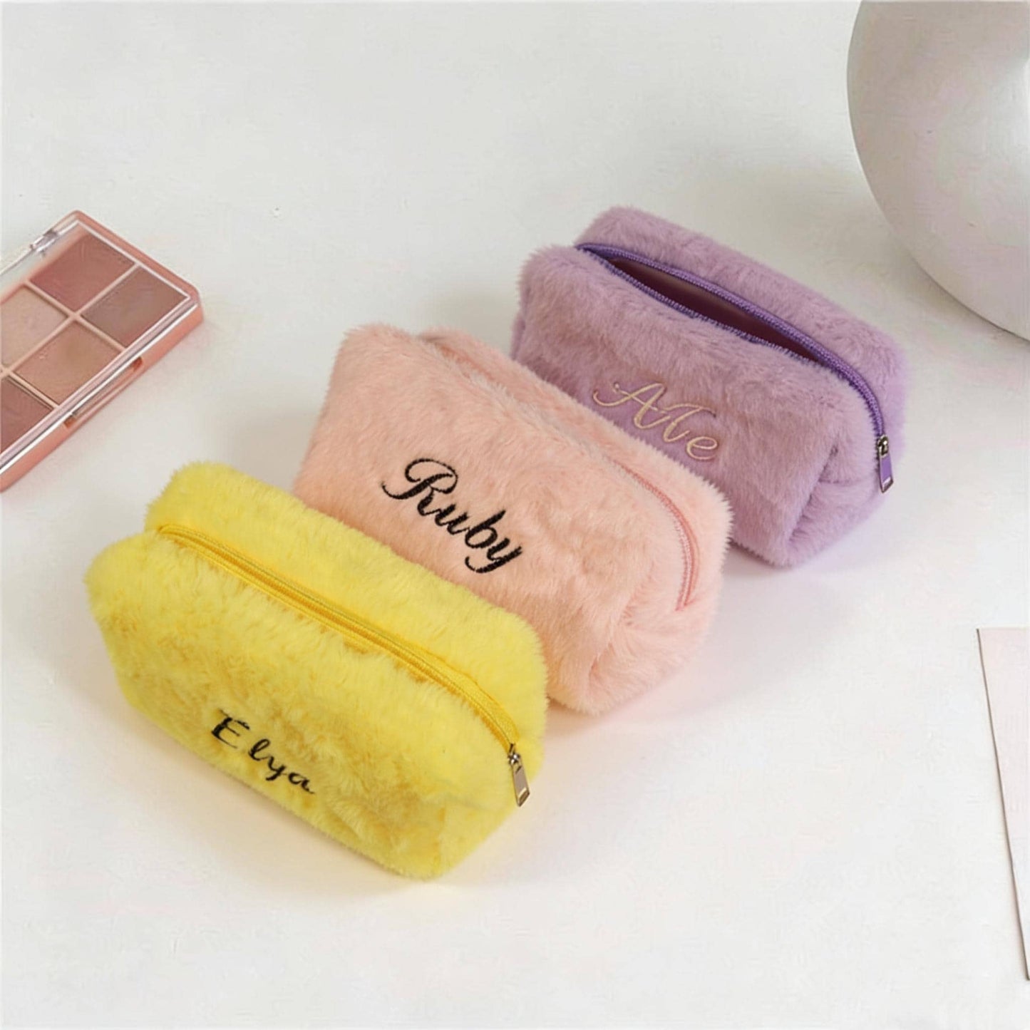 Personalized Embroider Plush Cosmetic Bag,Monogrammed Toiletry Bag,Travel Organizer with Name