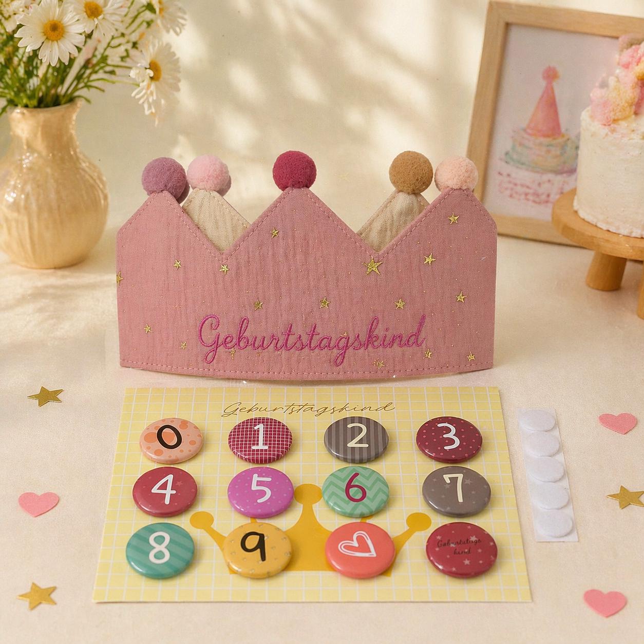 Personalized Birthday Crown, Embroidered Name, Reusable Age Numbers (0-9)