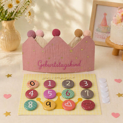 Personalized Birthday Crown, Embroidered Name, Reusable Age Numbers (0-9)