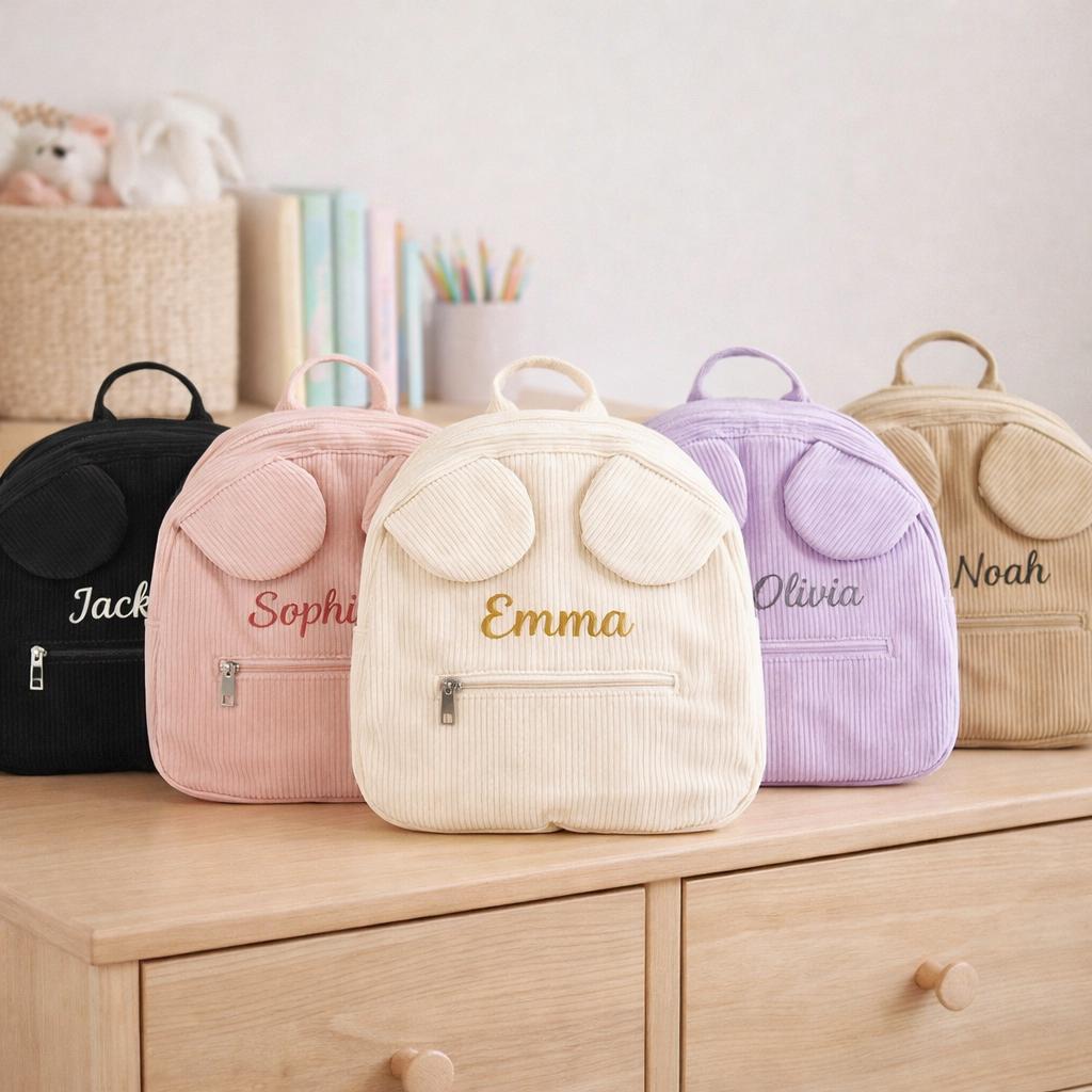Personalisierter Cord-Teddybär-Rucksack, Vorschultasche für Kinder