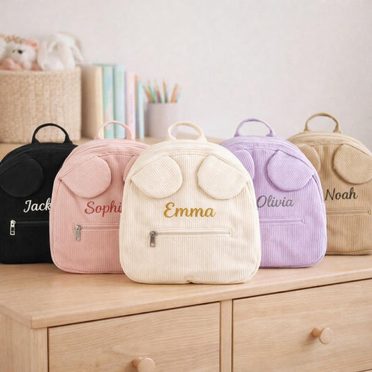 Personalisierter Cord-Teddybär-Rucksack, Vorschultasche für Kinder