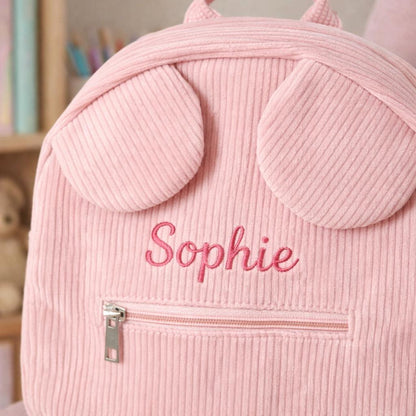 Personalisierter Cord-Teddybär-Rucksack, Vorschultasche für Kinder