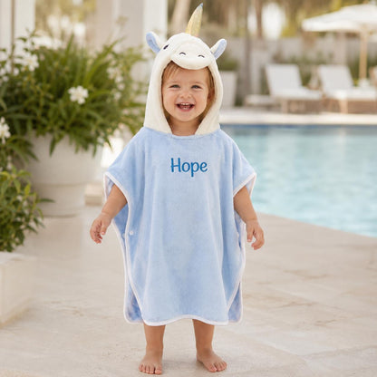 Personalized Unicorn Hooded Baby Towel, Embroidered Name