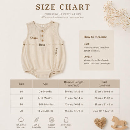 Personalized Baby Romper, Custom Name Embroidery Linen Cotton Romper, Baby Shower Gift, Summer Baby Outfit, Neutral Baby Clothes