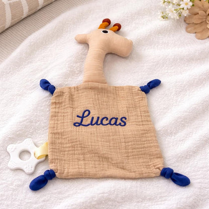 Personalized Baby Lovey with Teether, Custom Embroidered Security Blanket, Muslin Comfort Blanket, Newborn Gift, Baby Shower Gift