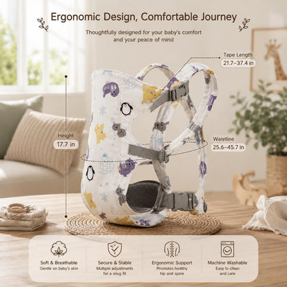 Soft Baby Carrier, Adorable Print Design, Front-Carry for Newborns to Toddlers, Embroidered Carrier Gift