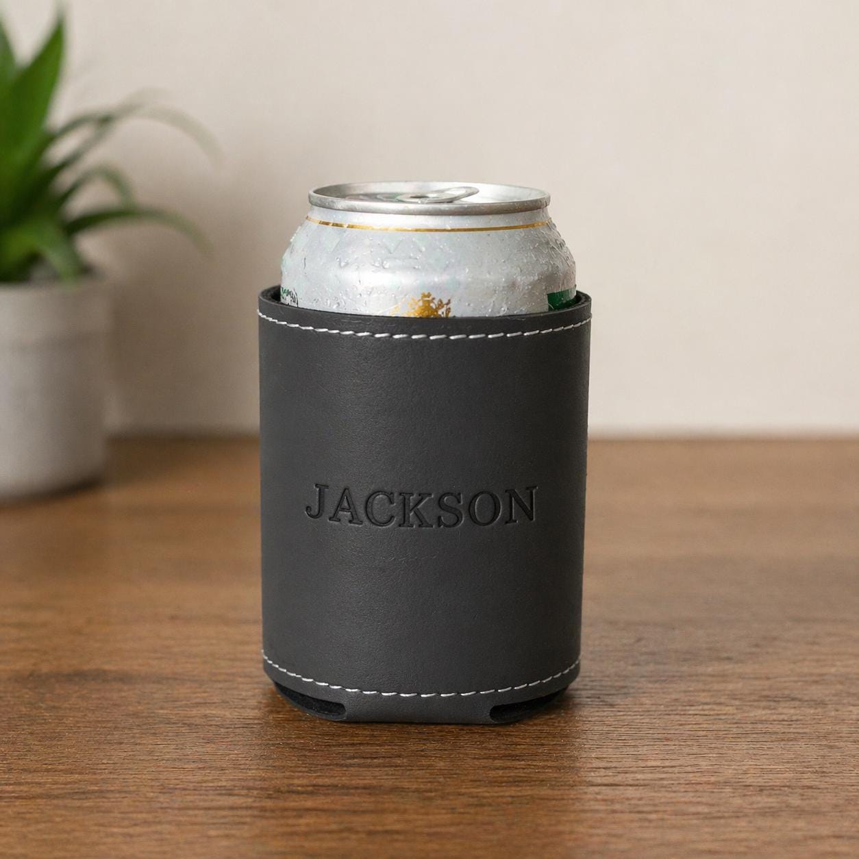 Personalized Leather Can Cooler, Custom Engraved Beer Koozie, Groomsmen Wedding Favor Gift