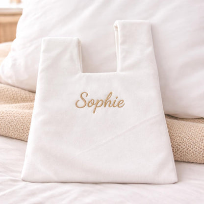 Personalized Velvet Tote Bag, Custom Embroidered Name Tote, Minimalist Shoulder Bag, Bridesmaid Gift, Gift for Her