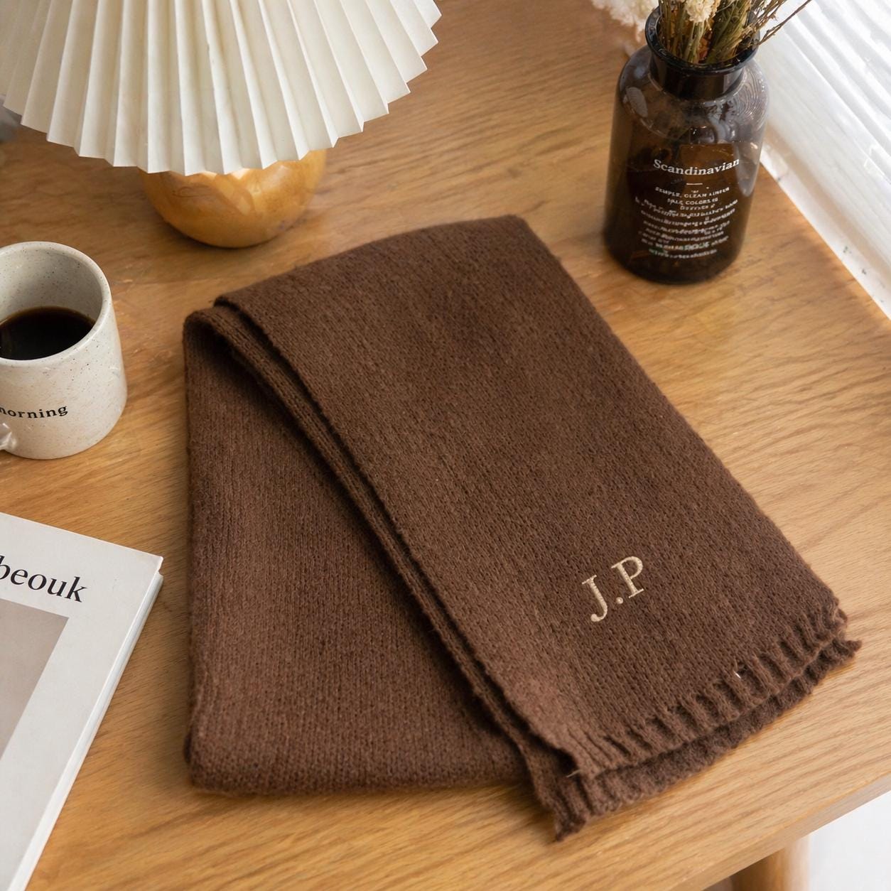 Personalized Embroidered Knit Scarf, Custom Name Monogram, Cozy Winter Gift