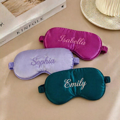 Personalized Silk Sleep Mask, Custom Embroidered Satin Eye Mask, Travel Pouch