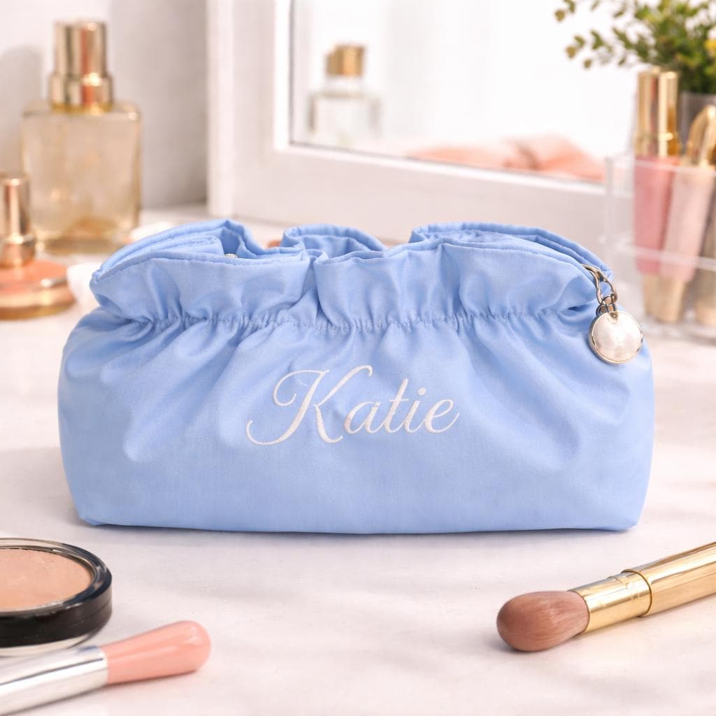 Personalized Satin Cosmetic Bag, Custom Name Makeup Pouch, Bridesmaid Travel Toiletry Bag