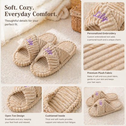 Personalized Plush Spa Slippers, Custom Name House Slippers, Bridesmaid Wedding Gift