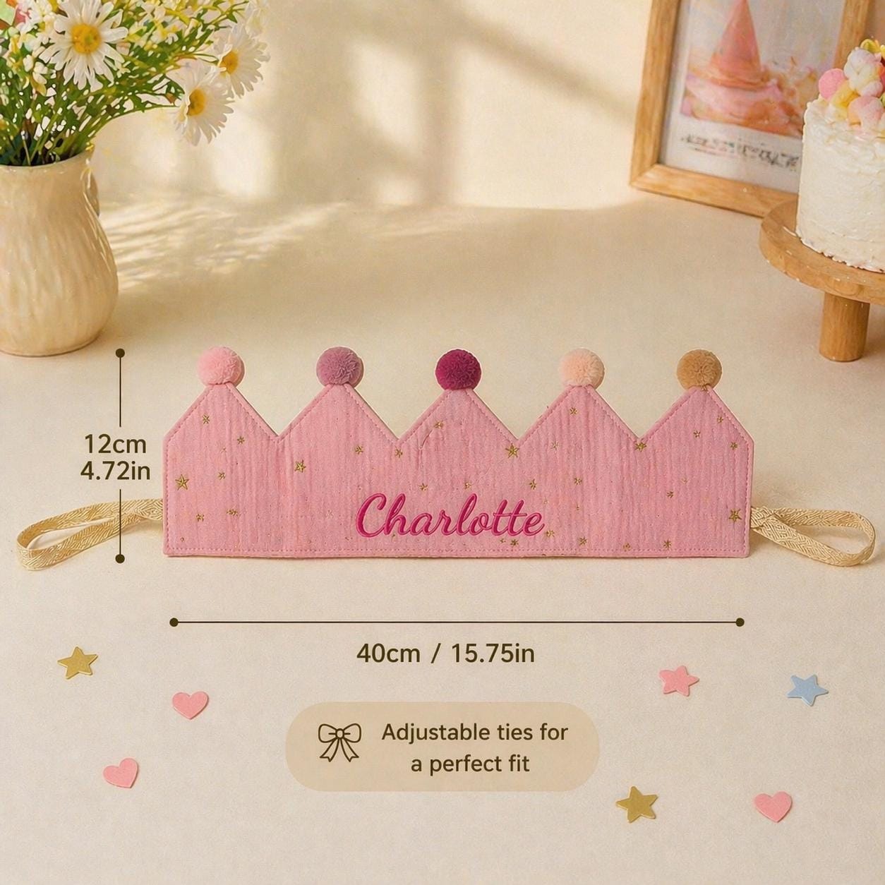 Personalized Birthday Crown, Embroidered Name, Reusable Age Numbers (0-9)