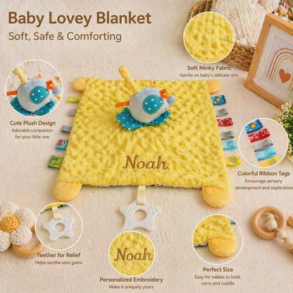 Personalized baby comfort blankets, soft comfort blankets, baby teething toys, custom embroidered comfort blankets, newborn gifts