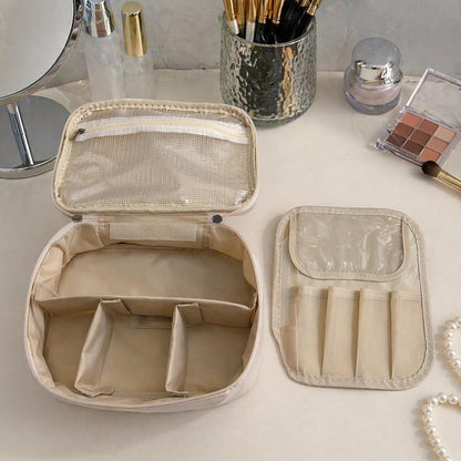 Personalized Leather Makeup Bag, Custom Name Toiletry Organizer, Travel Cosmetic Case