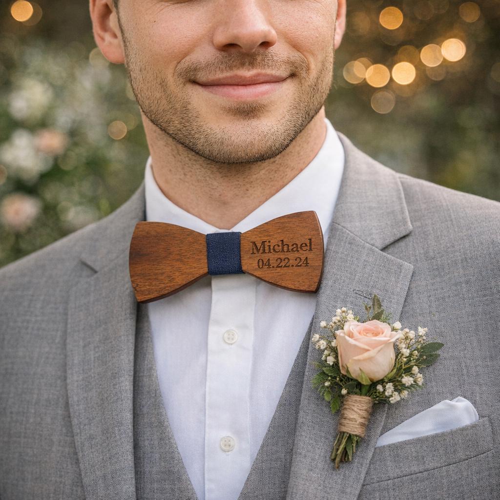 Personalisierte Holzfliege, graviertes Trauzeugengeschenk, individuelles Hochzeitsaccessoire