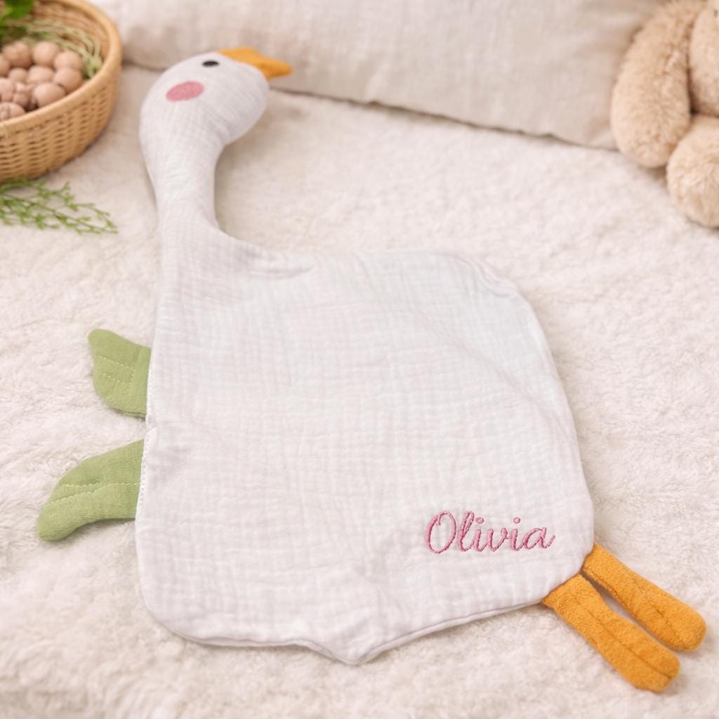 Personalized Dinosaur Muslin Lovey, Soft Cotton Security Blanket, Newborn Gift