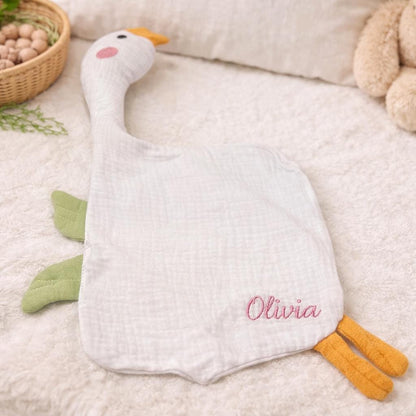 Personalized Dinosaur Muslin Lovey, Soft Cotton Security Blanket, Newborn Gift