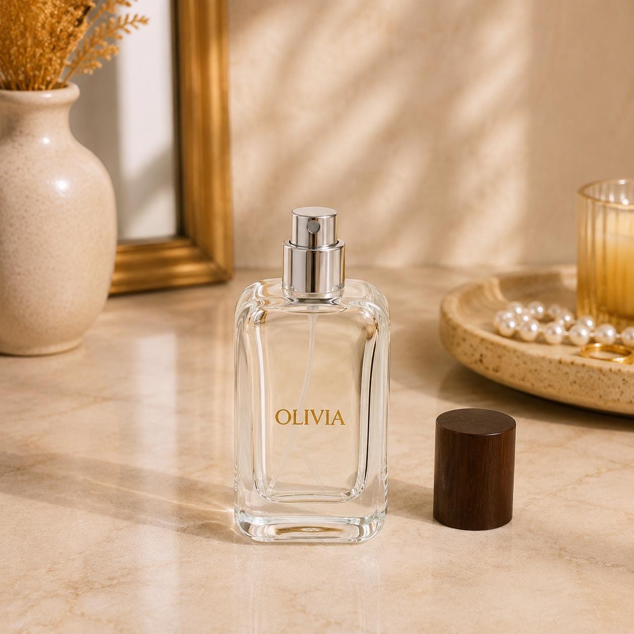 Personalized Perfume Bottle, Refillable Travel Perfume Atomizer, Custom Engraved Glass Fragrance Bottle, Wooden Cap Perfume Gift