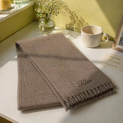 Personalized Embroidered Knit Scarf, Custom Name Monogram, Cozy Winter Gift