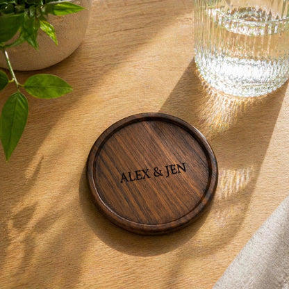 Personalized Wooden Coasters, Custom Engraved Name, Minimalist Rustic Home Decor