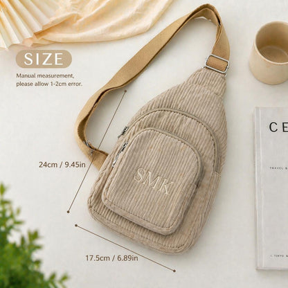 Bestickte Cord-Umhängetasche, personalisierte Mini-Sling-Bag