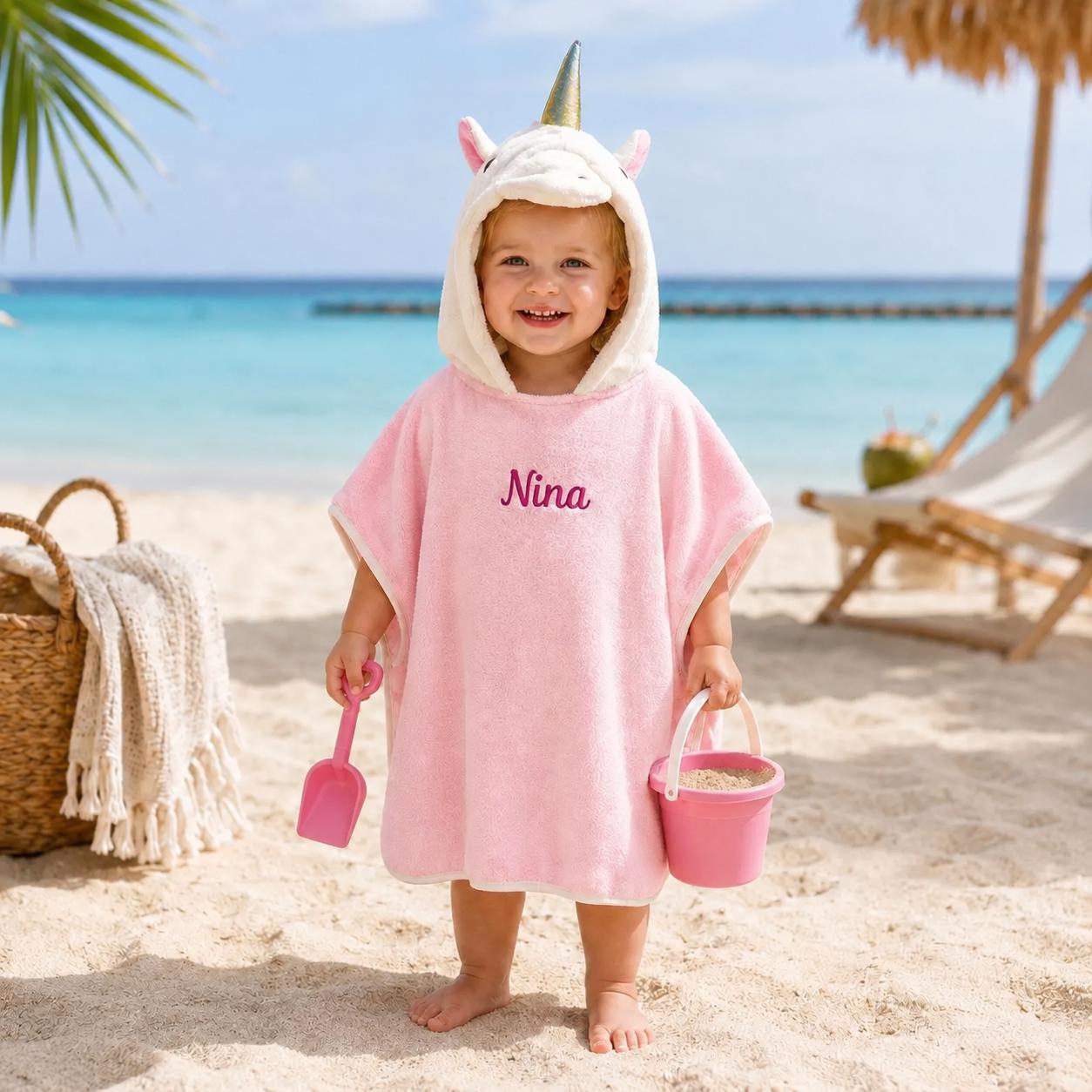 Personalized Unicorn Hooded Baby Towel, Embroidered Name