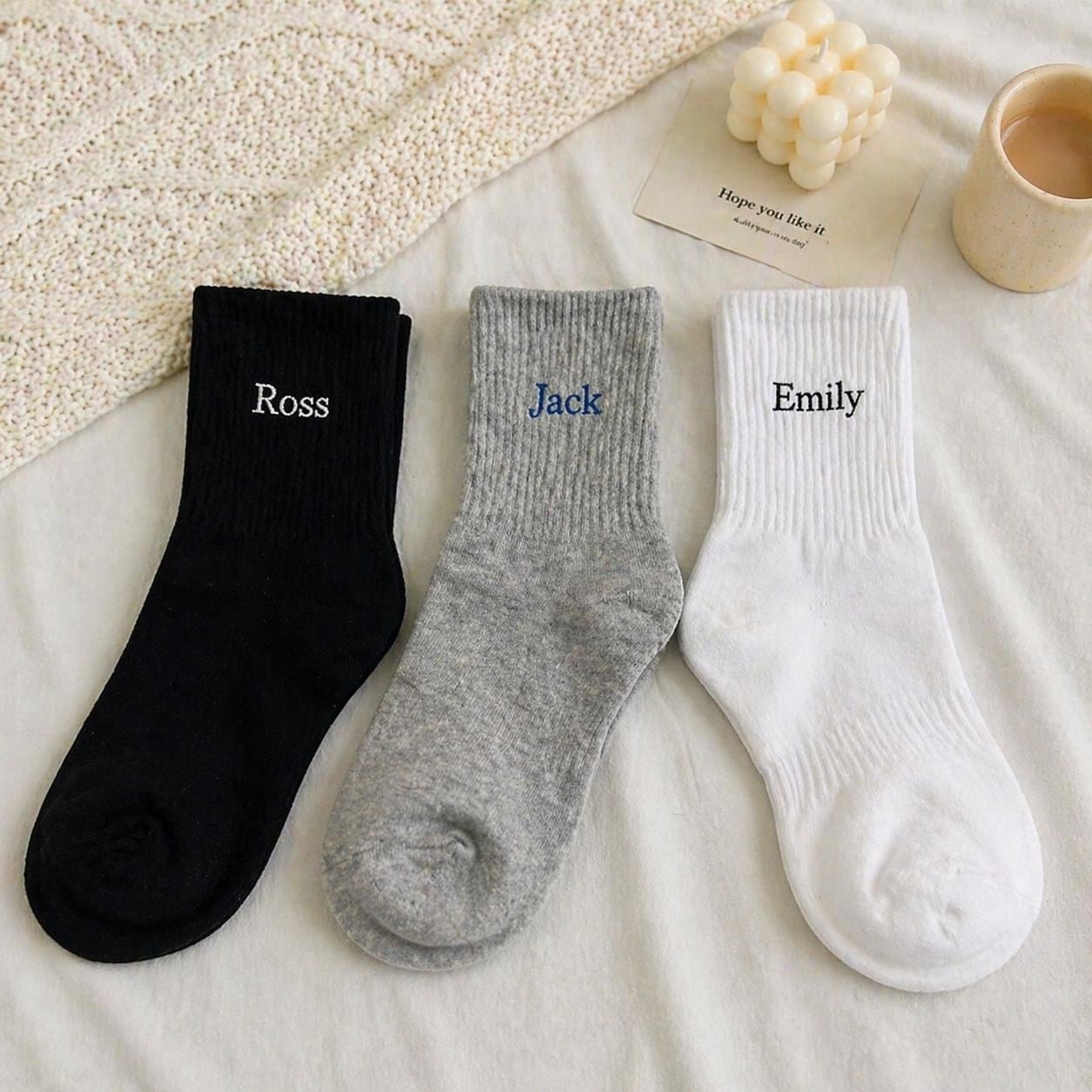 Personalized Embroidered Socks, Custom Name Crew Socks, Gift for Him, Gift for Her, Couples Gift, Bridesmaid Gift