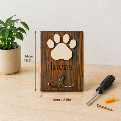Personalized Paw Print Wooden Wall Hook – Custom Name Key Holder, Rustic Entryway Decor