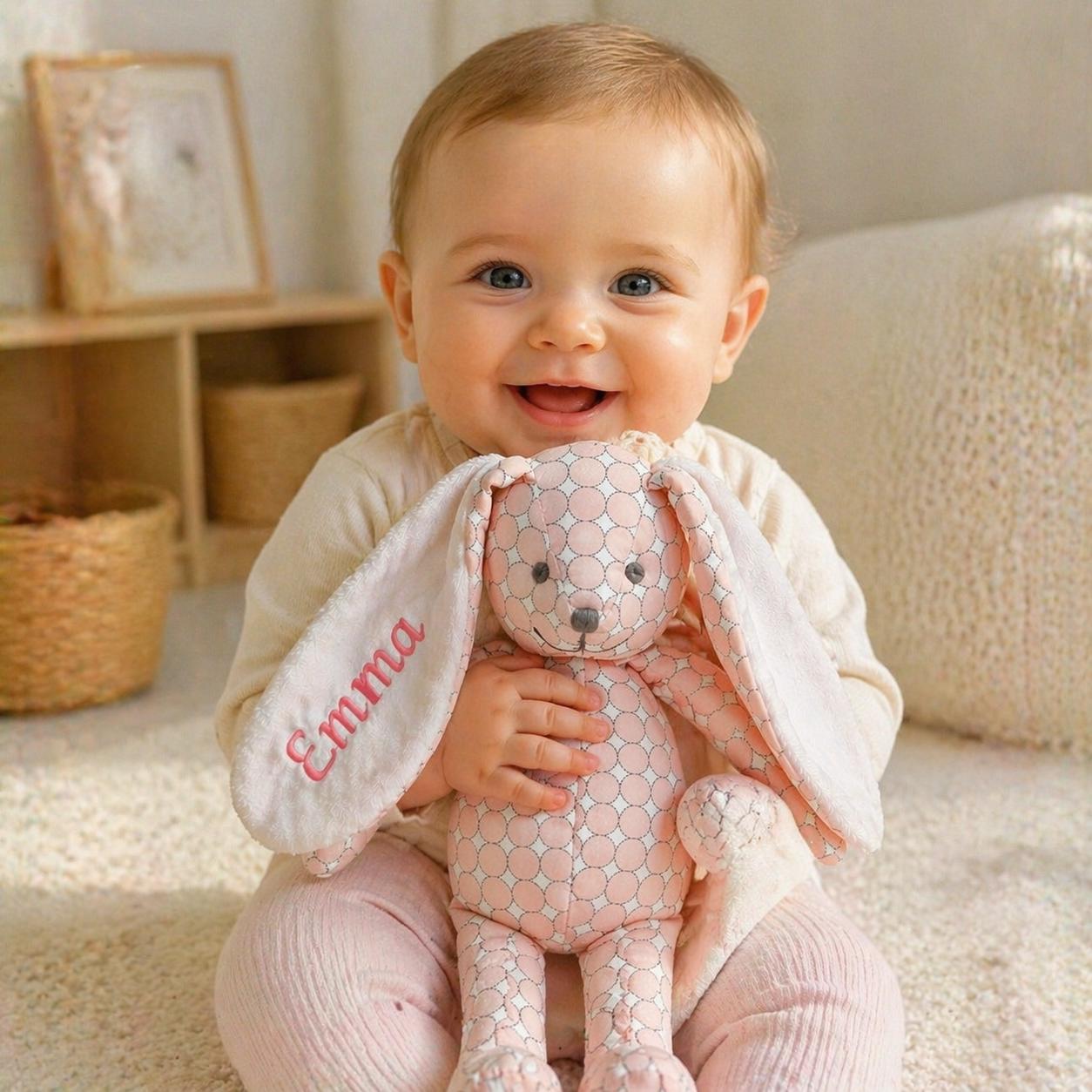 Personalized Bunny Plush Toy, Custom Embroidered Rabbit Stuffed Animal, Baby Shower Gift, Newborn Keepsake, Birthday Gift for Kids