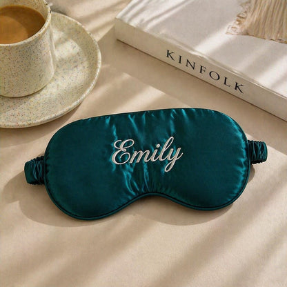 Personalized Silk Sleep Mask, Custom Embroidered Satin Eye Mask, Travel Pouch