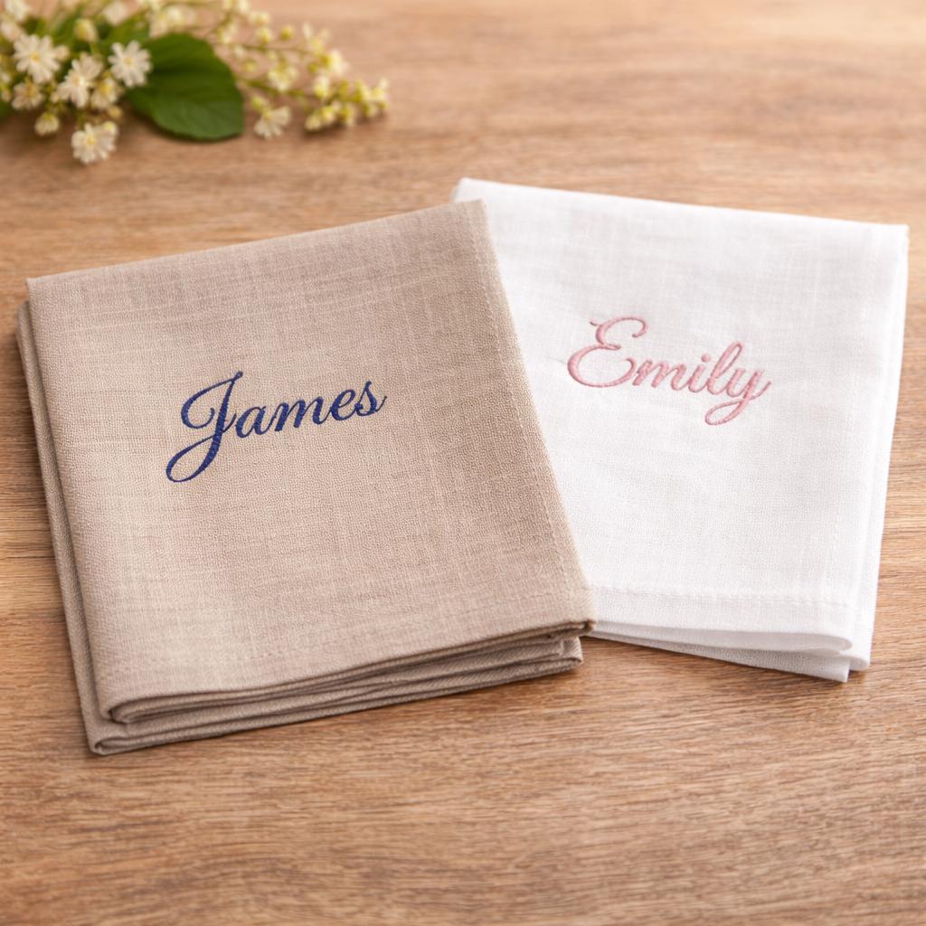 Personalized Linen Handkerchief, Custom Embroidered Wedding Gift, Monogrammed Tears Keepsake