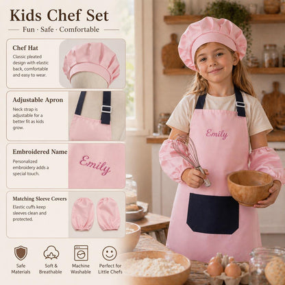 Personalized Kids Chef Set, Custom Embroidered Apron and Hat, Toddler Cooking Outfit