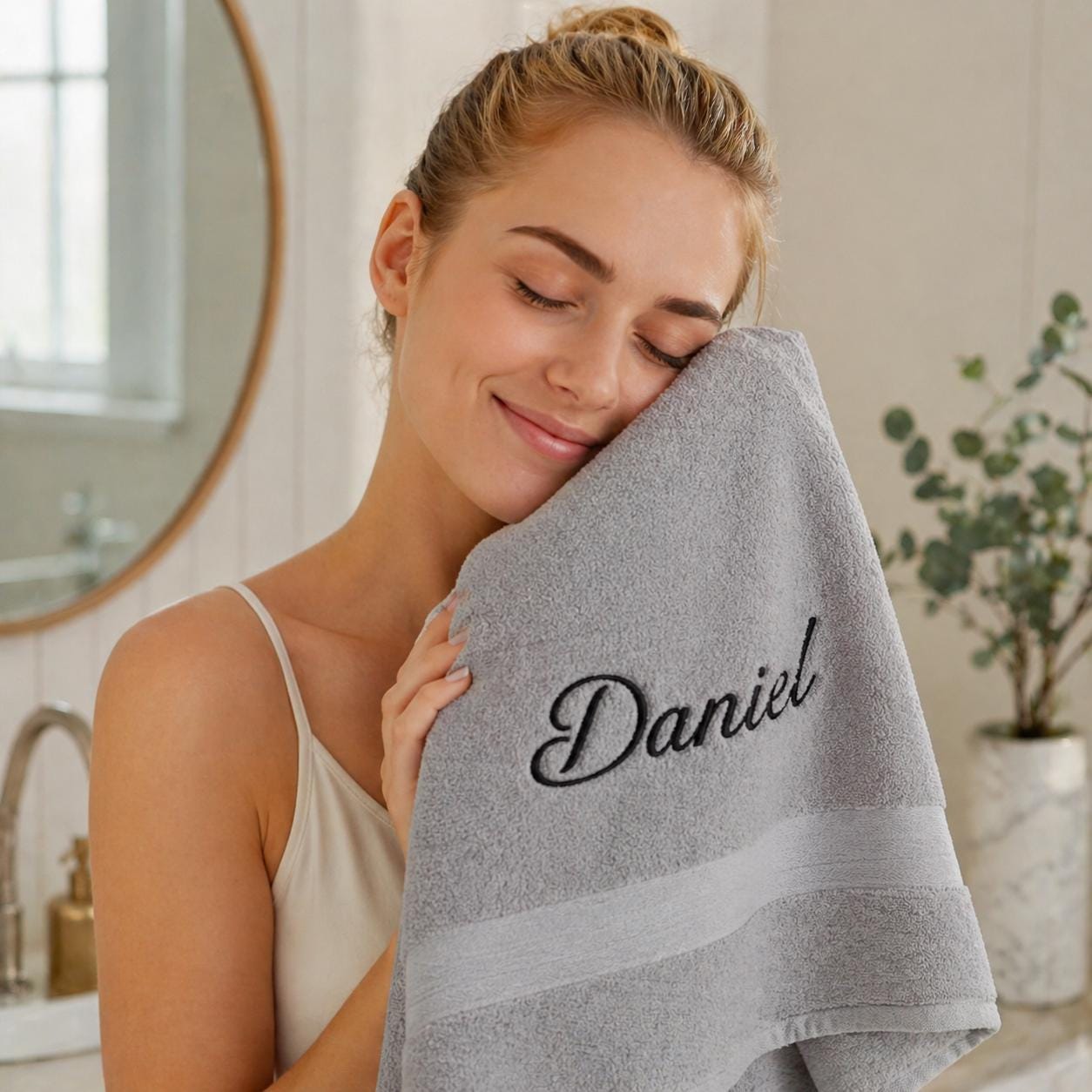 Benutzerdefiniertes besticktes Baumwoll-Badetuch, personalisiertes Badetuch mit Namensmonogramm