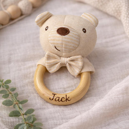 Personalized Baby Teether Toy, Wooden Baby Rattle, Custom Name Teething Ring, Newborn Gift，Rattle as a gift for a newborn