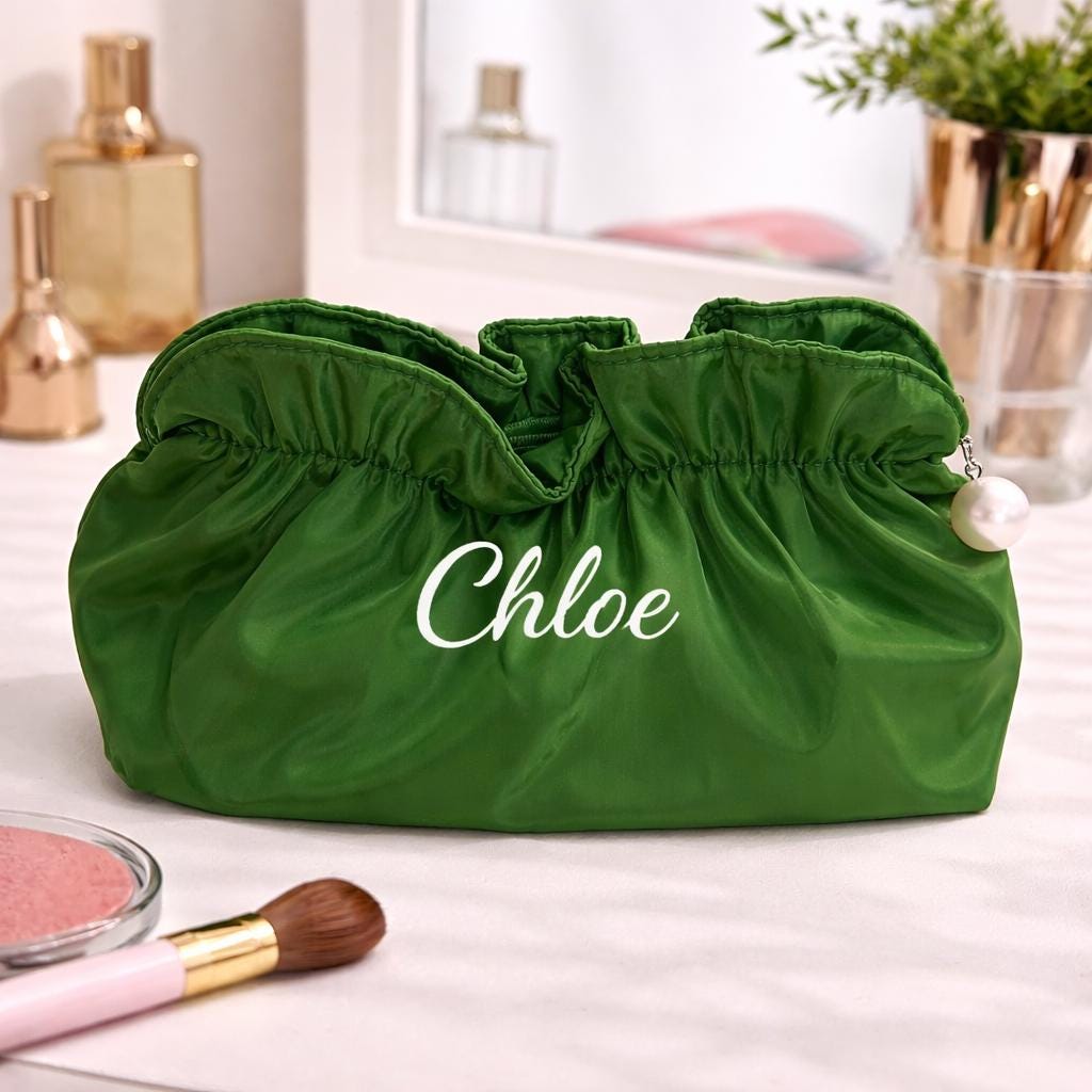 Personalized Satin Cosmetic Bag, Custom Name Makeup Pouch, Bridesmaid Travel Toiletry Bag