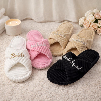 Cord-Kreuzband-Hausschuhe, gemütliche Indoor-Sandalen, Brautjungfergeschenk