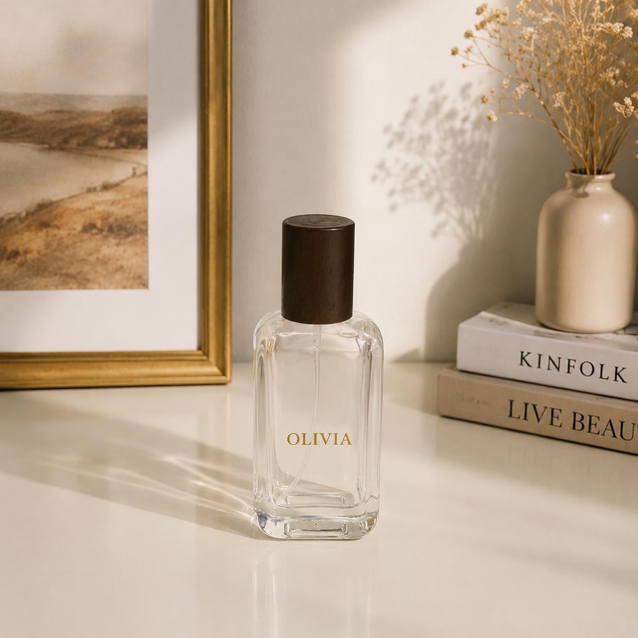 Personalized Perfume Bottle, Refillable Travel Perfume Atomizer, Custom Engraved Glass Fragrance Bottle, Wooden Cap Perfume Gift