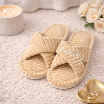 Cord-Kreuzband-Hausschuhe, gemütliche Indoor-Sandalen, Brautjungfergeschenk
