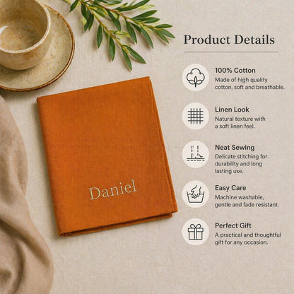 Personalized Linen Handkerchief, Custom Embroidered Cotton Pocket Square, Wedding Gift