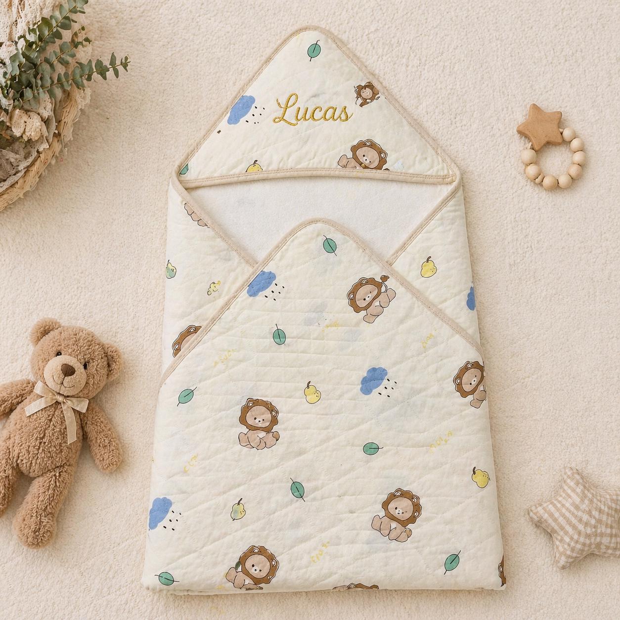 Personalized Baby Swaddle Blanket, Embroidered Name, Soft Quilted Newborn Wrap, Baby Shower Gift