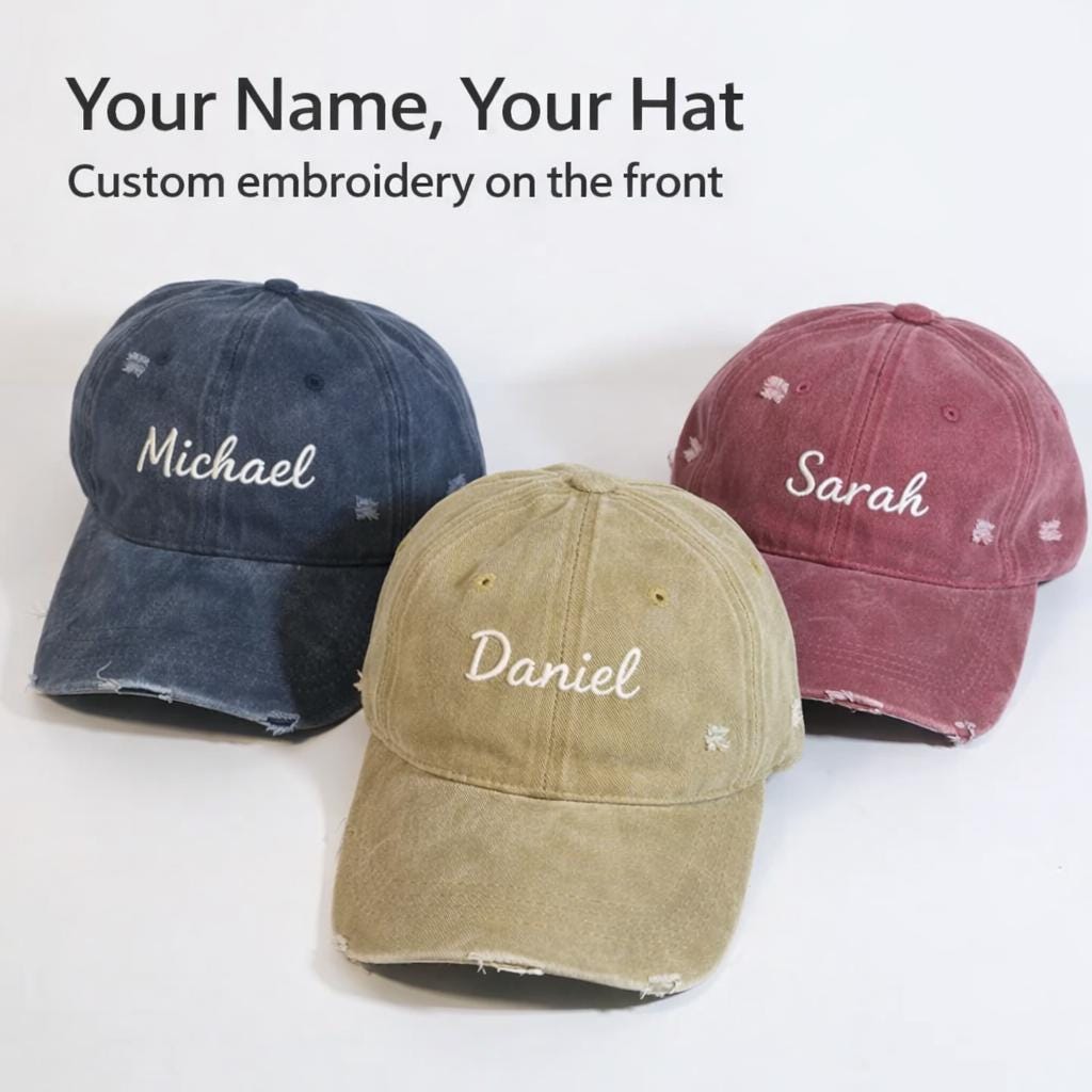Personalized Embroidered Baseball Cap - Vintage Distressed Style